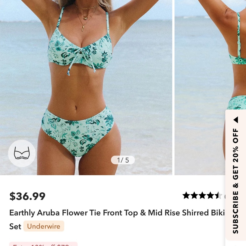 Cupshe Green and White Floral Bikini Bottoms